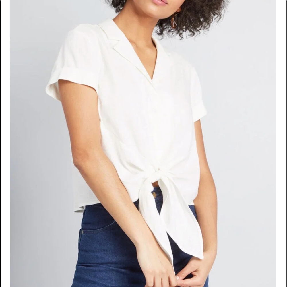 Mod cloth button up tie blouse